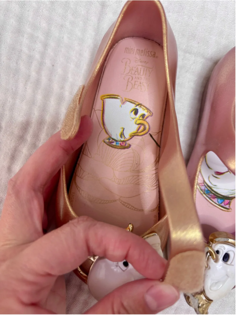 Girls Mini Melissa Gold Pink Beauty & The Beast Mary Jane Shoes 9 (Toddler Girl)